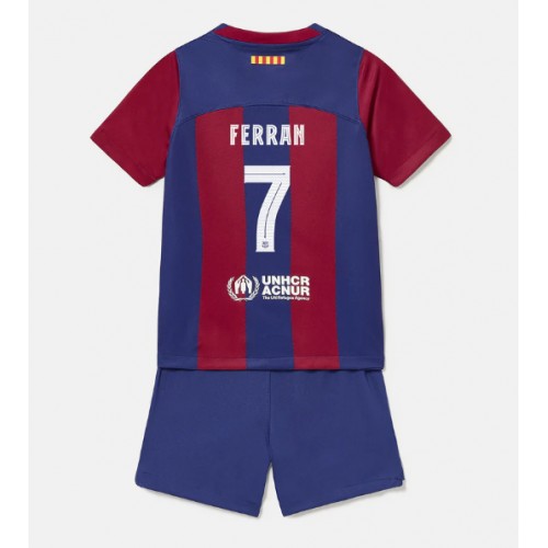 Fotballdrakt Barn Barcelona Ferran Torres #7 Hjemmedraktsett 2023-24 Kortermet (+ Korte bukser)